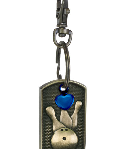 Bowling Dog Tag Blue Heart Key Chain Urn
