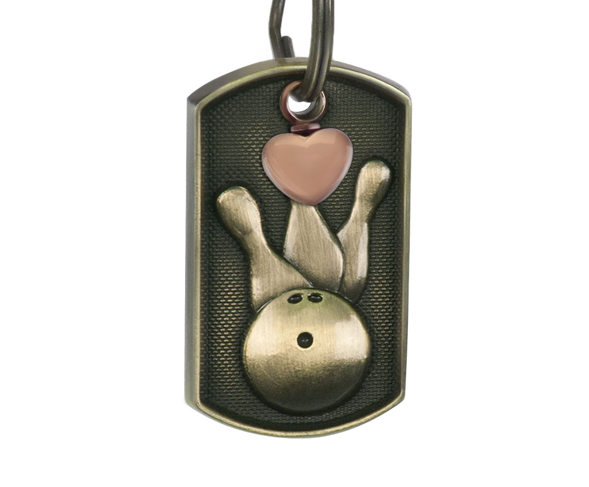 Bowling Dog Tag Pink Heart Key Chain Urn