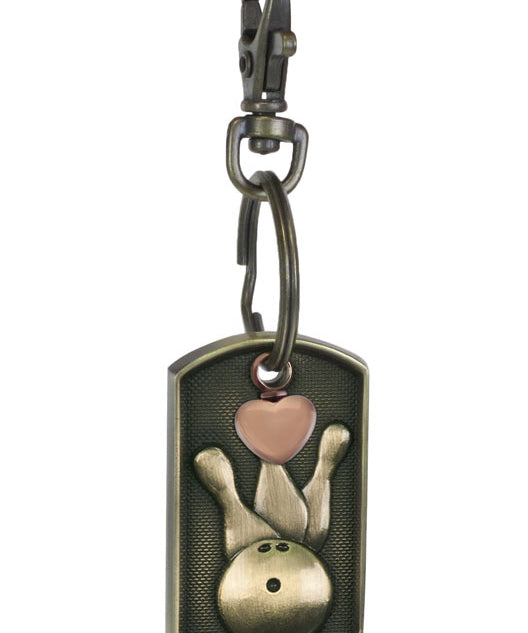 Bowling Dog Tag Pink Heart Key Chain Urn