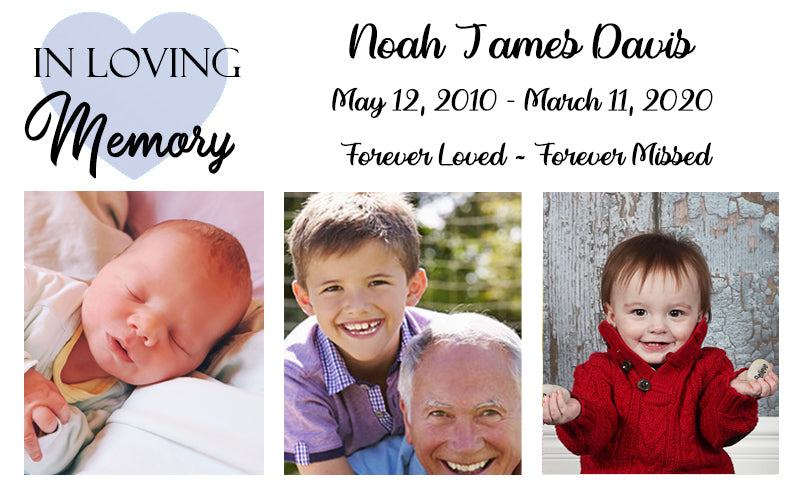 Blue Heart Boy Photo Oak Urn - 3 Photo Options