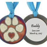 Christmas Tree Blue Paw Print Raku Ornament