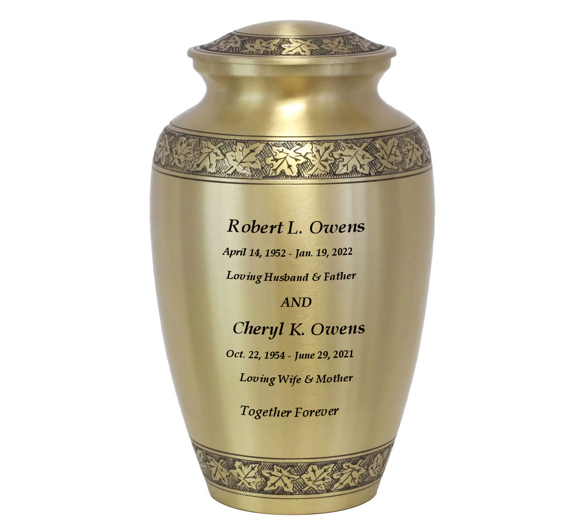 Leaves of Peace Golden Companion Shared (Half of Each Adult) Urn