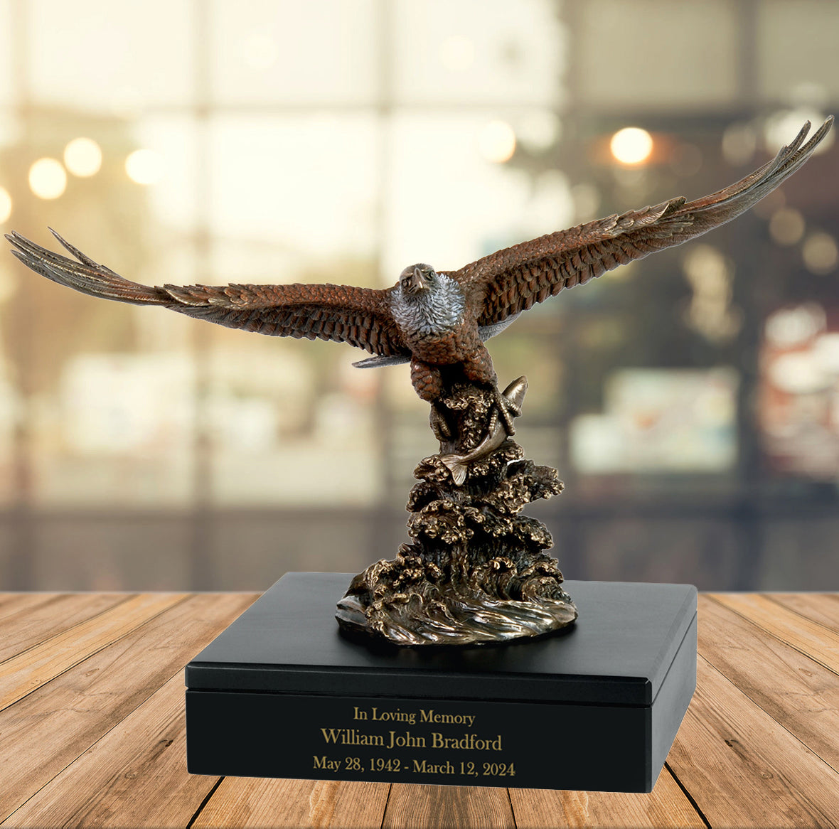 Bald Eagle Catching Fish Sovereign Animal™ Art & Wood Cremation Urn