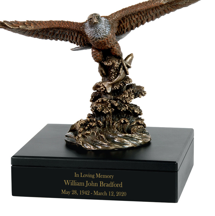 Bald Eagle Catching Fish Art & Wood Cremation Urn