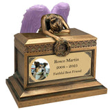 Weeping Angel Photo Pet Cremation Urn - Custom Wings & Gold Engraving - Beautiful Mourning Angel