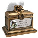 Weeping Angel Photo Pet Cremation Urn - Custom Wings & Silver Engraving - Beautiful Mourning Angel