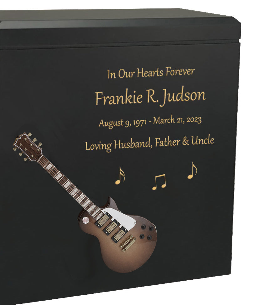 Brown & White Electric Guitar Adult Cremation Urn - Miniature Guitar - Photo Option