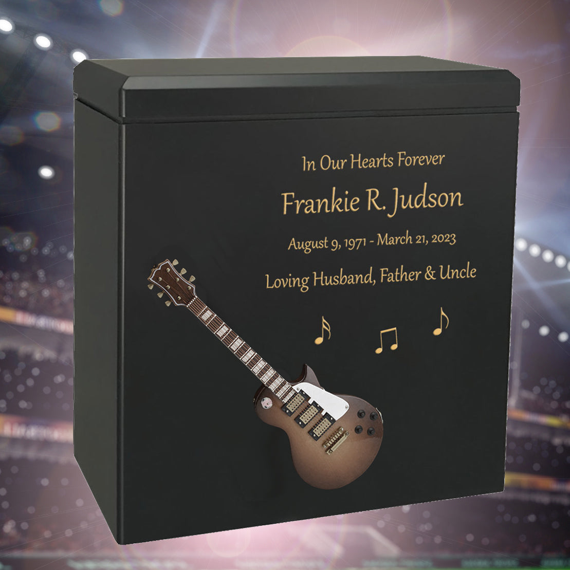 Brown & White Electric Guitar Adult Cremation Urn - Miniature Guitar - Photo Option