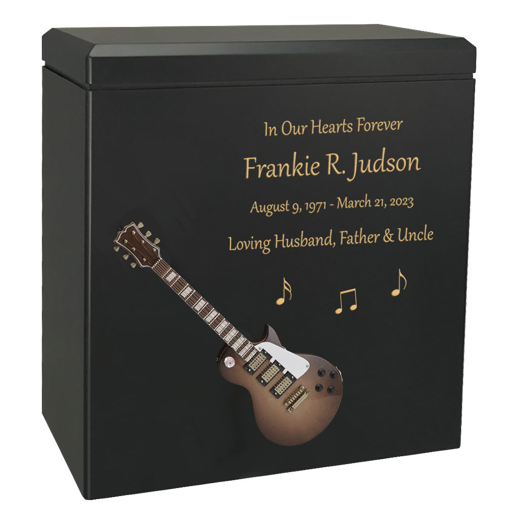 Brown & White Electric Guitar Adult Cremation Urn - Miniature Guitar - Photo Option
