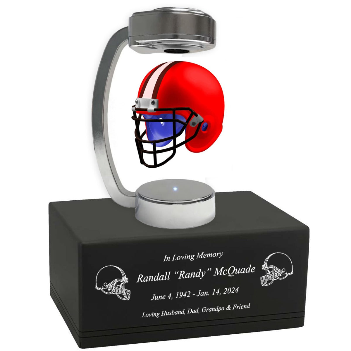 Football Adult or Medium Cremation Urn & Cleveland Browns Hover Helmet Décor - Free Engraving