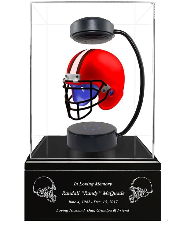 Football Adult or Medium Cremation Urn & Cleveland Browns Hover Helmet Décor - Free Engraving