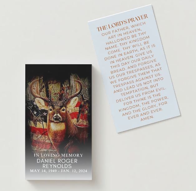Buck USA Flag Deer - Lord's Prayer Memorial Cards - Funeral  Cards - Celebration of Life Cards