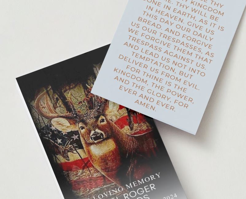 Buck USA Flag Deer - Lord's Prayer Memorial Cards - Funeral  Cards - Celebration of Life Cards