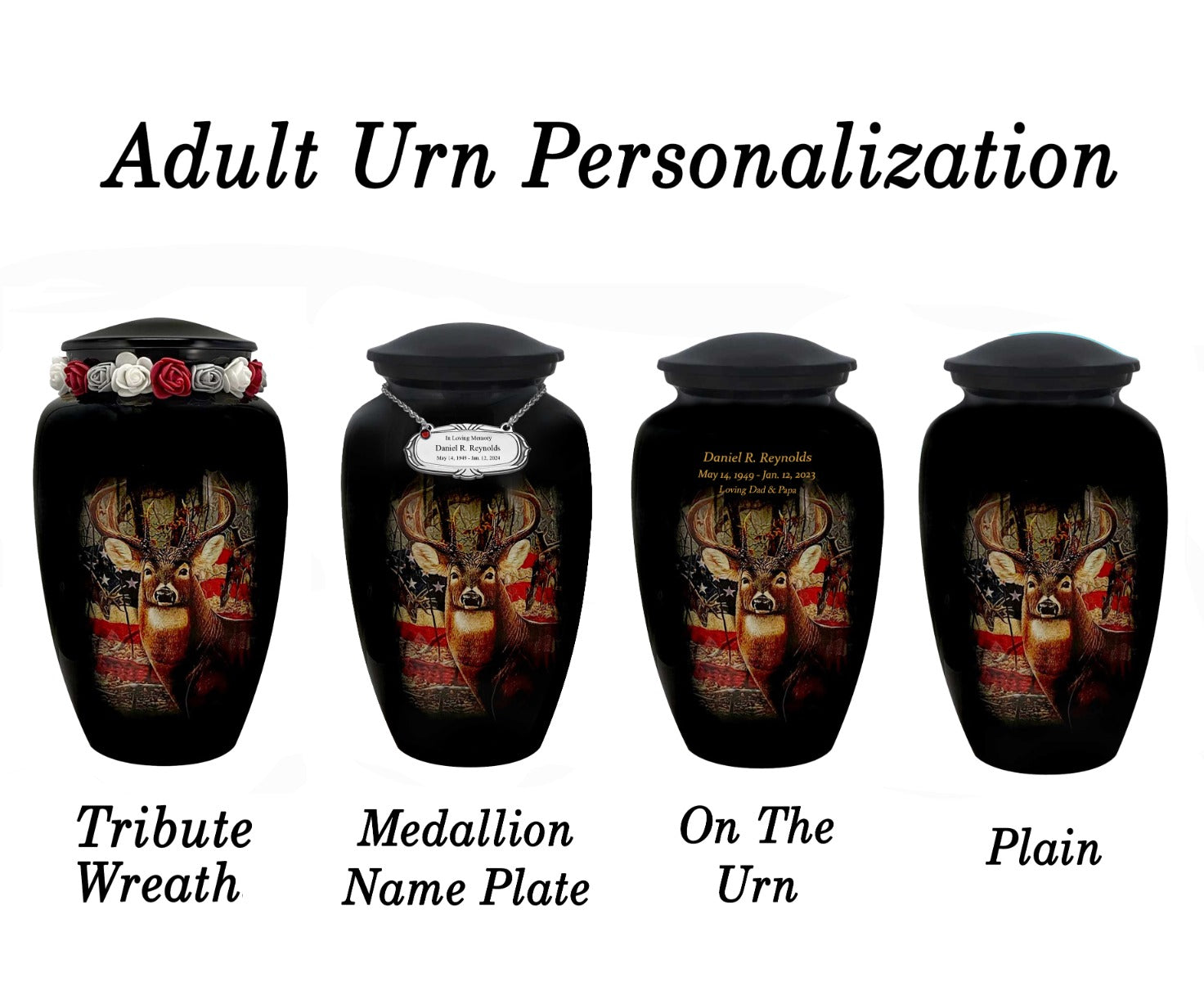 Free Cremation Adult Urn - Shipping Fee Required - Choose Urn Engraving - Tribute Wreath Option 