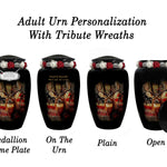 Buck USA Flag Deer Medium or Adult Cremation Urn - Tribute Wreath™ - Pro Personalization - Burial Vault Option