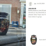 Buck USA Flag Deer Medium Cremation Urn - Tribute Wreath™ Option - Pro Sand Carved Engraving