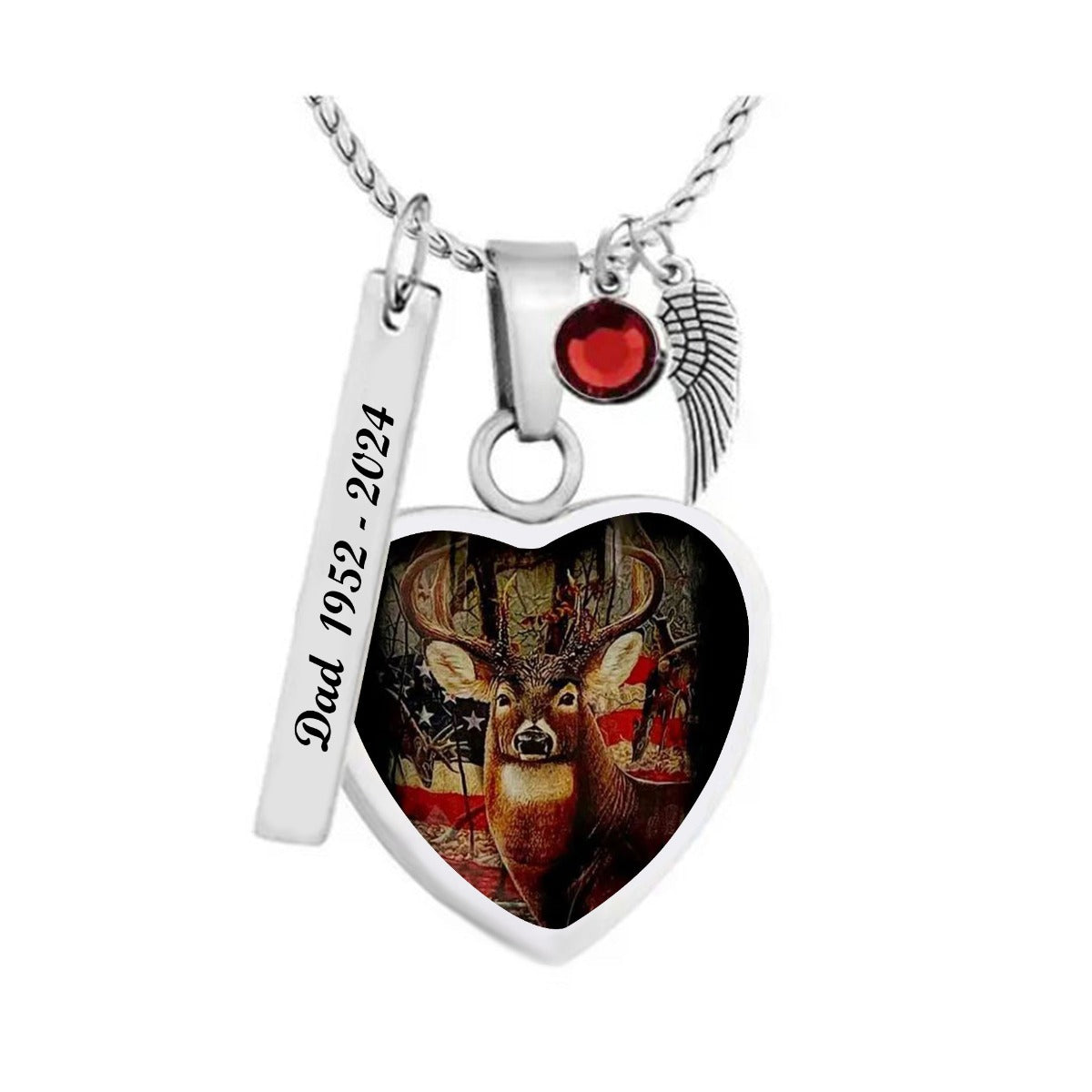Buck USA Flag Deer Heart Jewelry Urn - Love Charms® Option