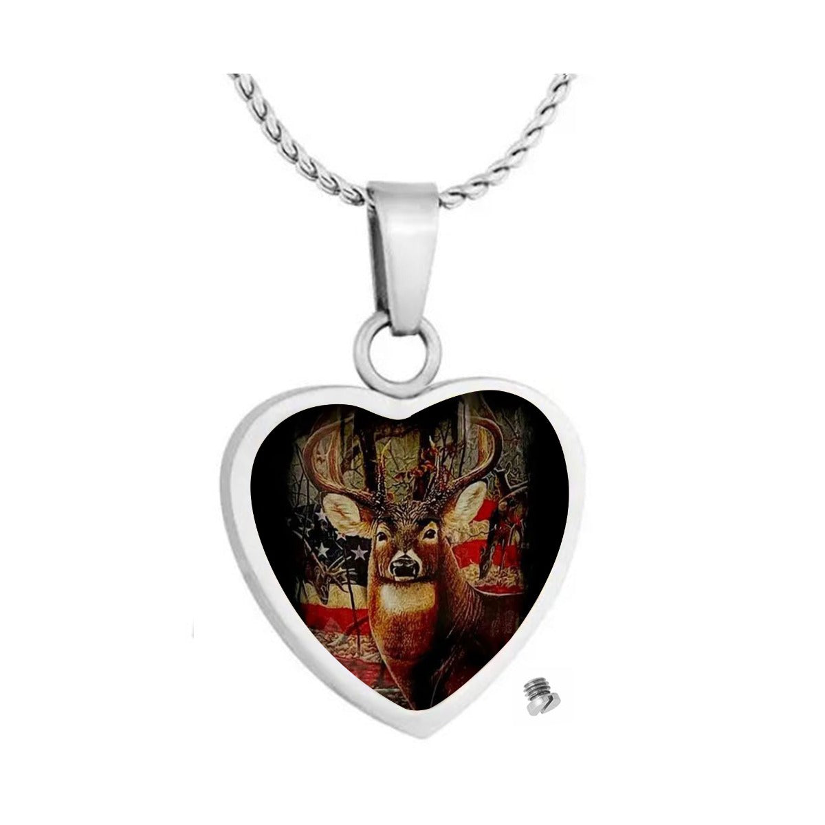 Buck USA Flag Deer Heart Jewelry Urn - Love Charms® Option