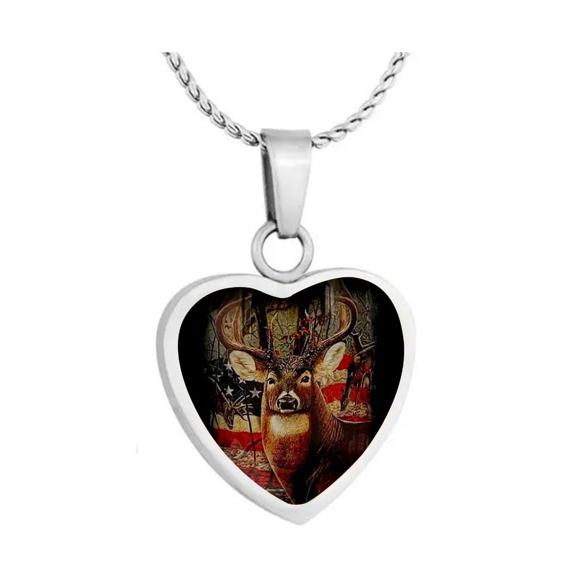Buck USA Flag Deer Heart Jewelry Urn - Love Charms® Option
