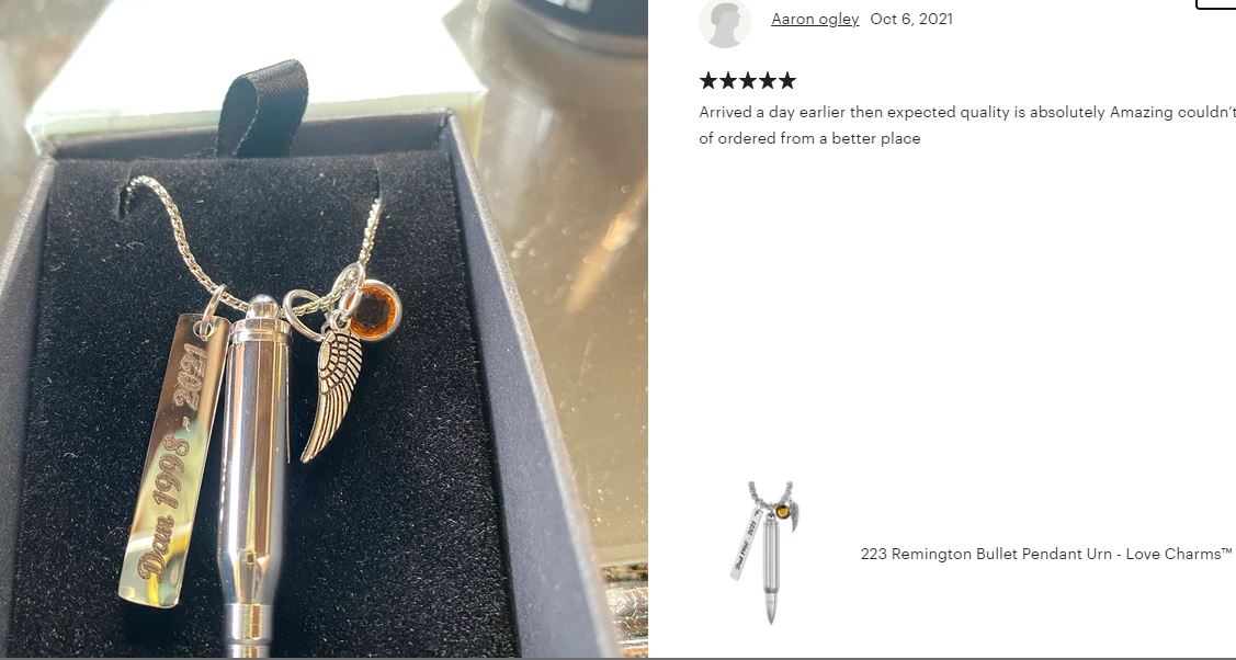222 Caliber Bullet Pendant Urn - Love Charms® Engraving Option