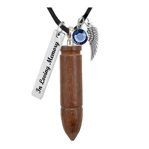 Bullet Walnut Cremation Necklace Urn - Love Charms Option