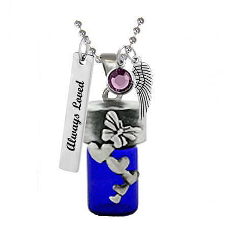 Butterflies & Hearts Cobalt Pendant Urn - Love Charms Option