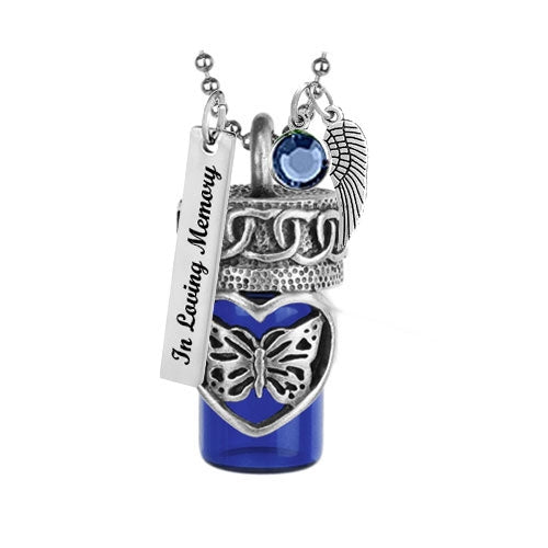 Butterfly Blue Cobalt Pendant Urn - Love Charms Option