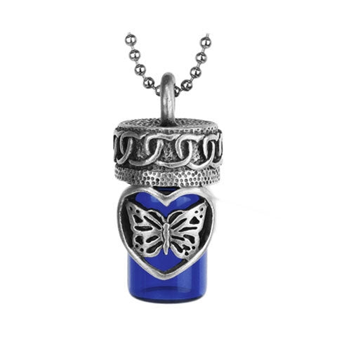 Butterfly Blue Cobalt Pendant Urn - Love Charms Option