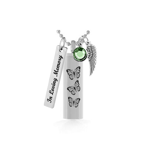Butterflies Cylinder Pendant Keepsake Urn - Love Charms Option