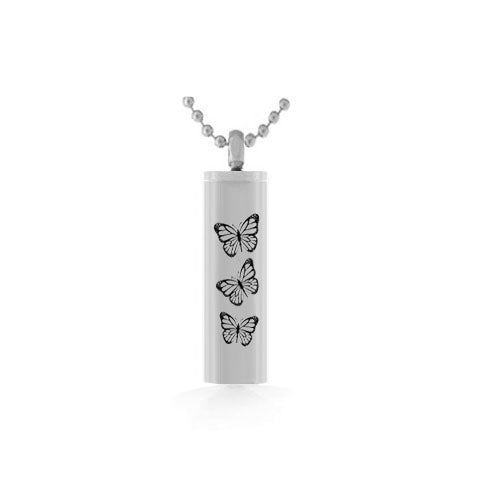 Butterflies Cylinder Pendant Keepsake Urn - Love Charms Option