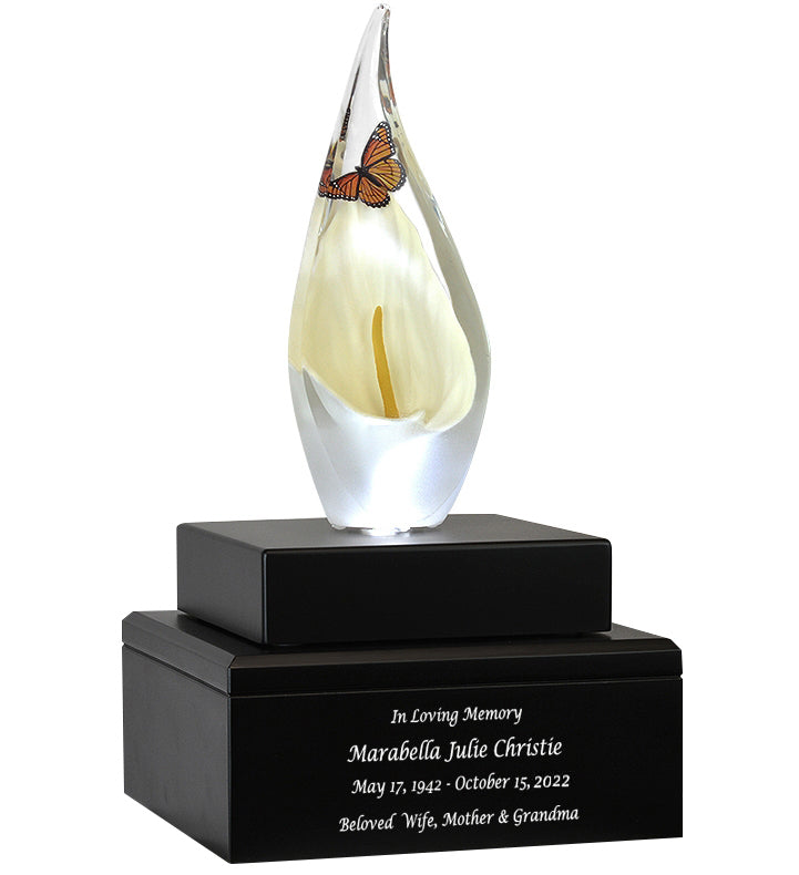 Monarch Butterfly & Calla Lily Cremation Art Urn - Unique Butterfly Memorial