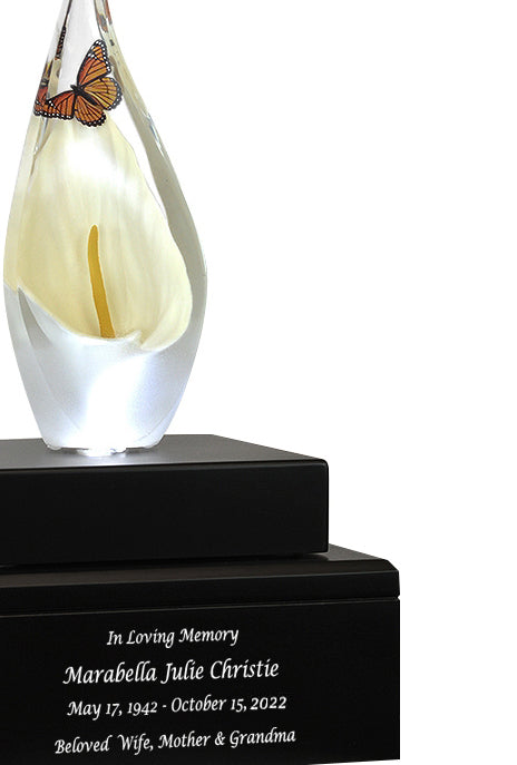 Monarch Butterfly & Calla Lily Cremation Art Urn - Unique Butterfly Memorial