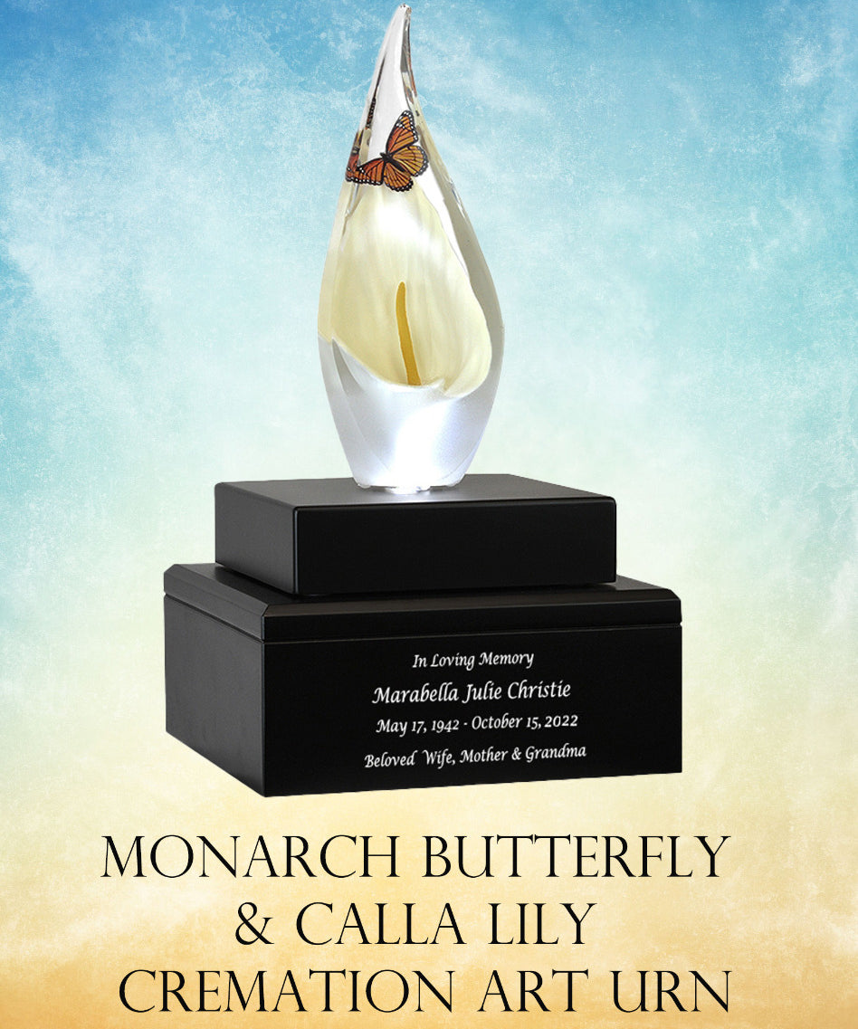 Monarch Butterfly & Calla Lily Cremation Art Urn - Unique Butterfly Memorial