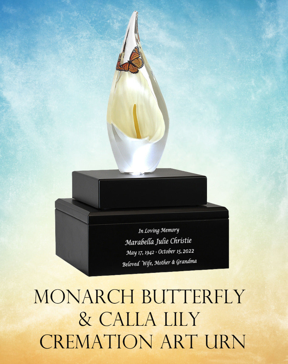 Monarch Butterfly & Calla Lily Cremation Art Urn - Unique Butterfly Memorial