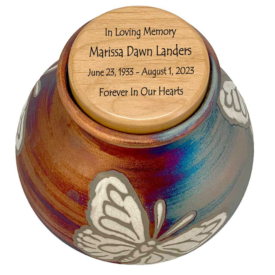 Butterfly Raku Cremation Adult or Medium Urn - Personalization Option