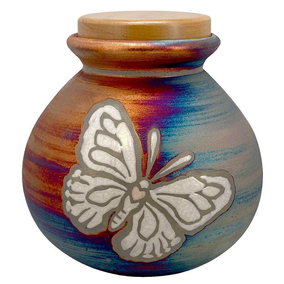 Butterfly Raku Cremation Adult or Medium Urn - Engraving Option