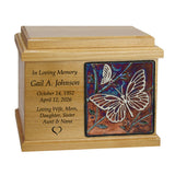 Oak Wood Raku Tile Adult Cremation Urns - Free Engraving