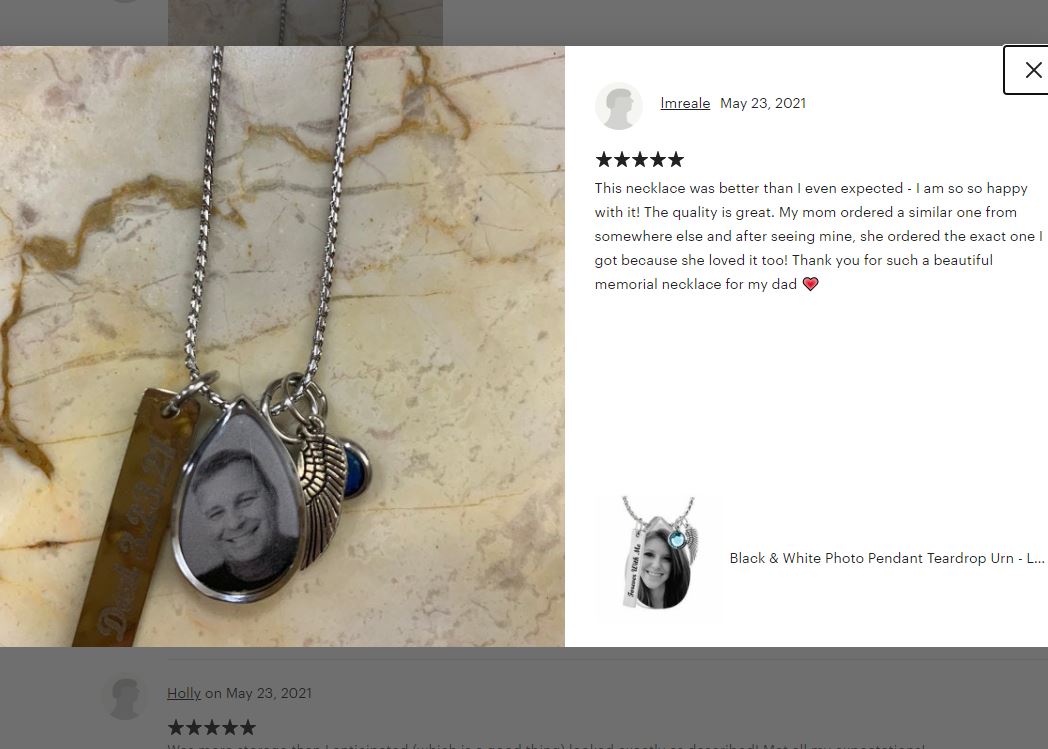 Black & White Photo Pendant Teardrop Urn - Love Charms™ Option