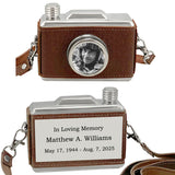 Classic Camera Urn - Leather Wrapped Keepsake Cremation Urn - Photo & Personalization Option