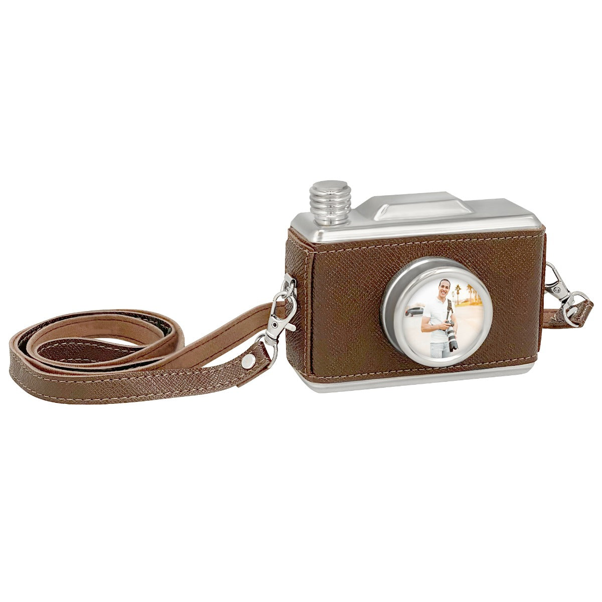 Classic Camera Urn - Leather Wrapped Keepsake Cremation Urn - Photo & Personalization Option