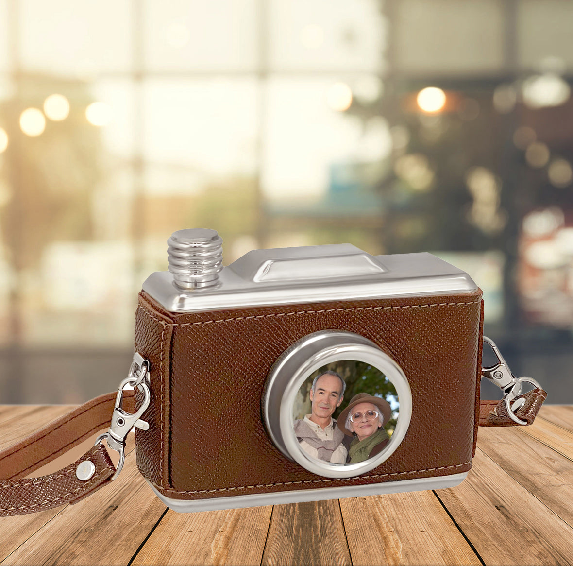 Classic Camera Urn - Leather Wrapped Keepsake Cremation Urn - Photo & Personalization Option