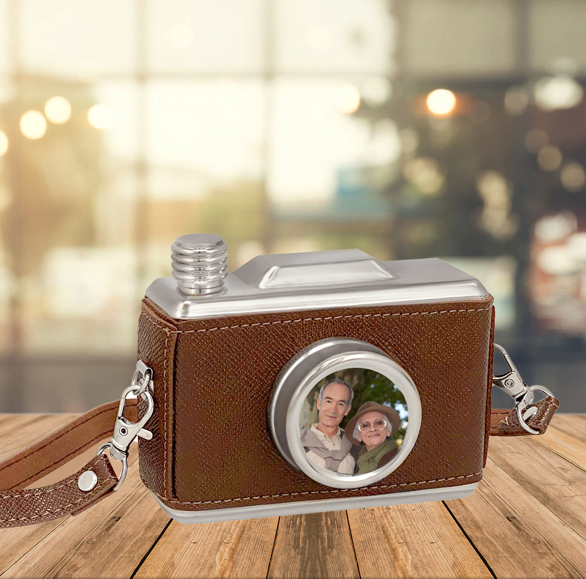 Classic Camera Urn - Leather Wrapped Keepsake Cremation Urn - Photo & Personalization Option