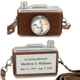 Classic Camera Urn - Leather Wrapped Keepsake Cremation Urn - Photo & Personalization Option