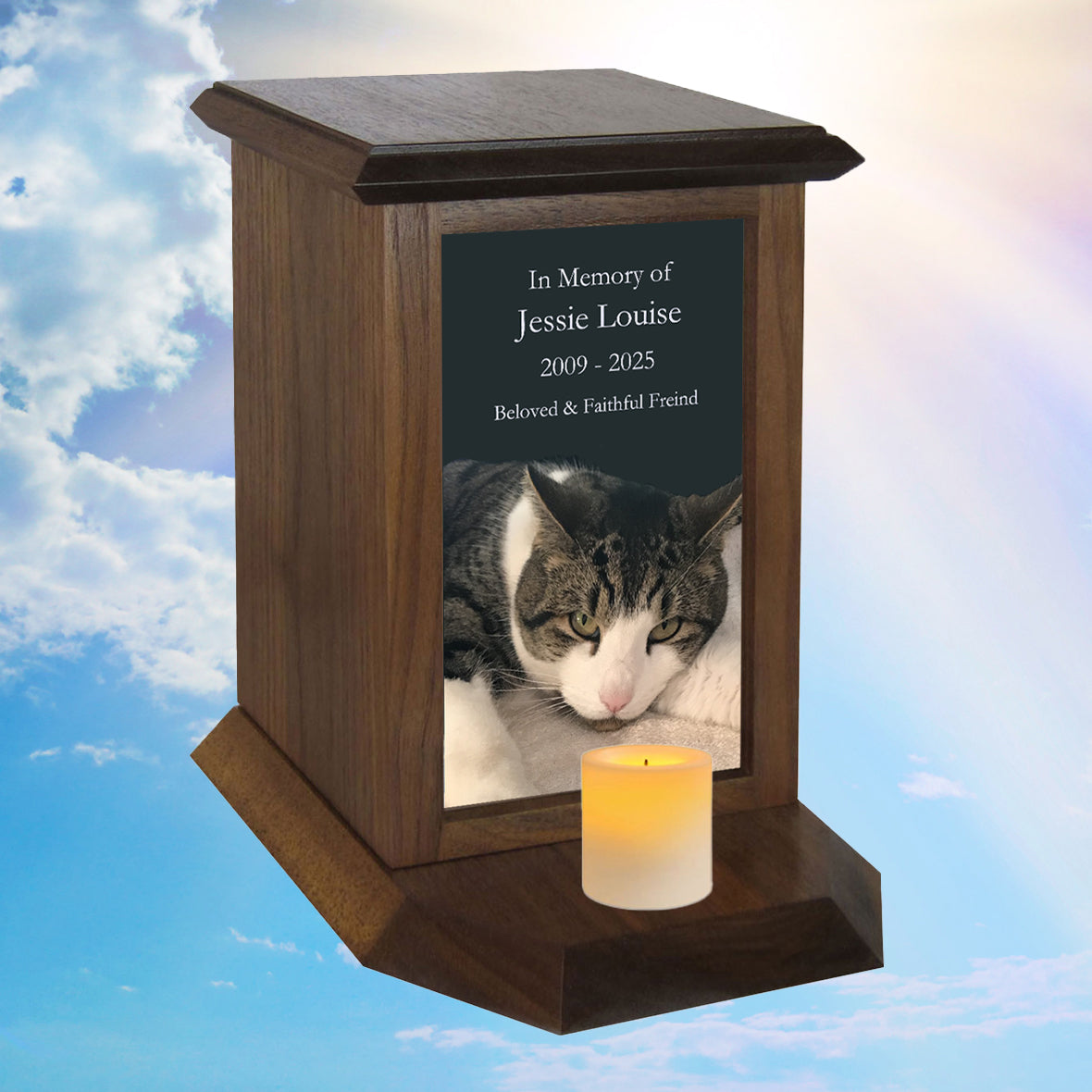 Cat Photo Candle Urn - Free Photo and Personalization - Candle Included