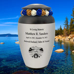 Canoe Pewter Adult Cremation Urn - Tribute Wreath™ - Pro Personalization - Burial Vault Option