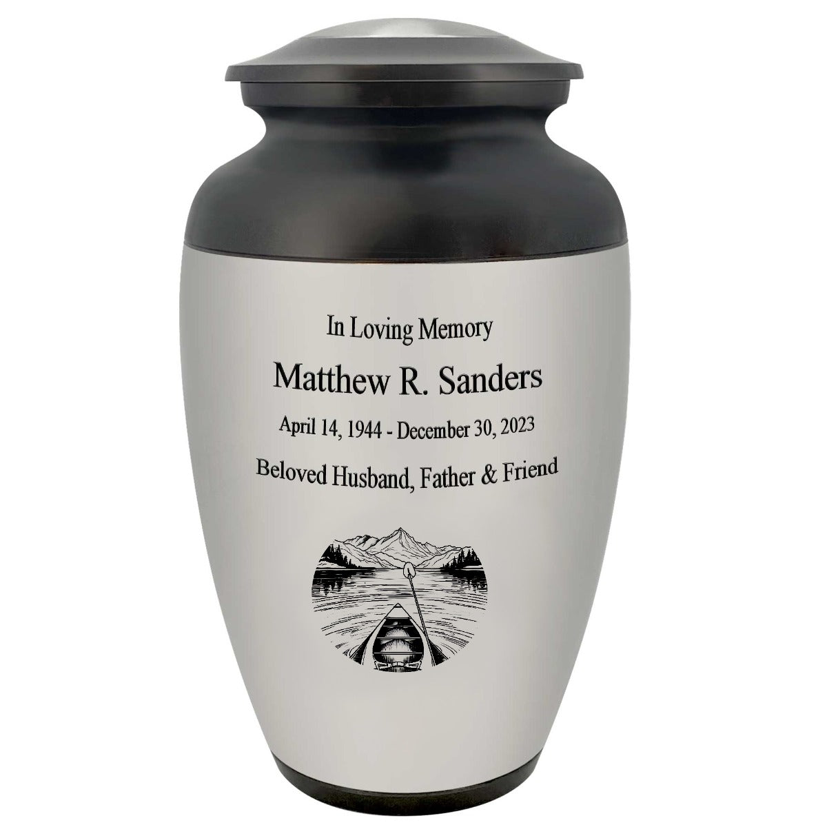 Canoe Pewter Adult Cremation Urn - Tribute Wreath™ - Pro Personalization - Burial Vault Option