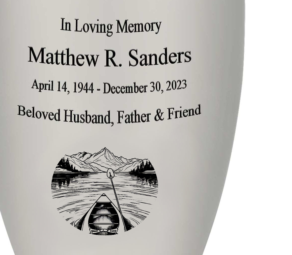 Canoe Pewter Adult Cremation Urn - Tribute Wreath™ - Pro Personalization - Burial Vault Option