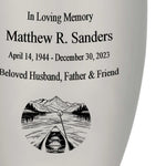 Canoe Pewter Adult Cremation Urn - Tribute Wreath™ - Pro Personalization - Burial Vault Option