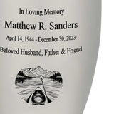 Canoe Pewter Adult Cremation Urn - Tribute Wreath™ - Pro Personalization - Burial Vault Option