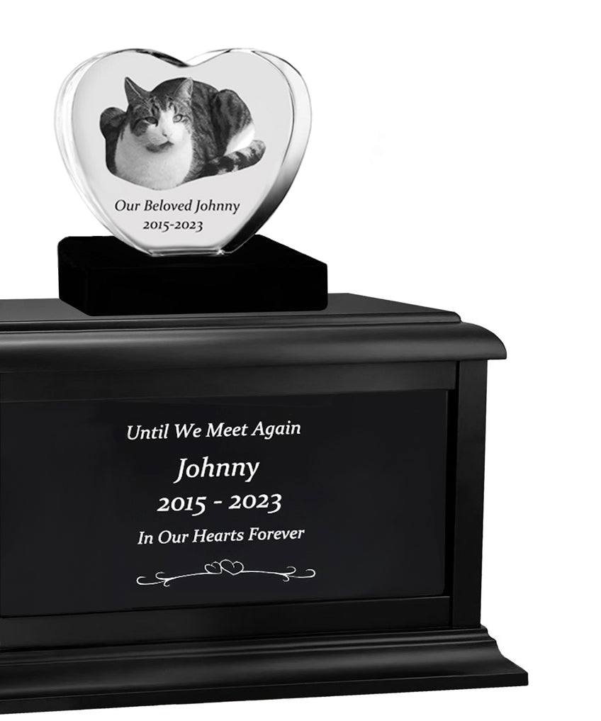 Cat Memorial Urn & Crystal Heart Set - Pet Heart Crystal Urn
